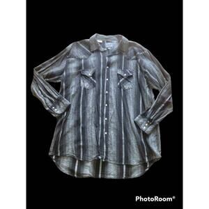 Western Essentials Men's Pearl Snap Button Down Shirt Gray Stripes, Size XXL